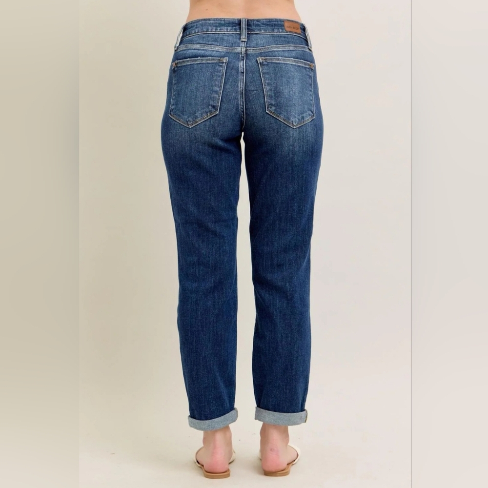 Judy Blue Mid Rise Dark Wash Slim Fit Denim Jeans Cuffed 7/28 NWT - Picture 8 of 12